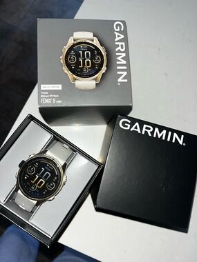 garmin Fenix 8 Smartwatch in White and Gold